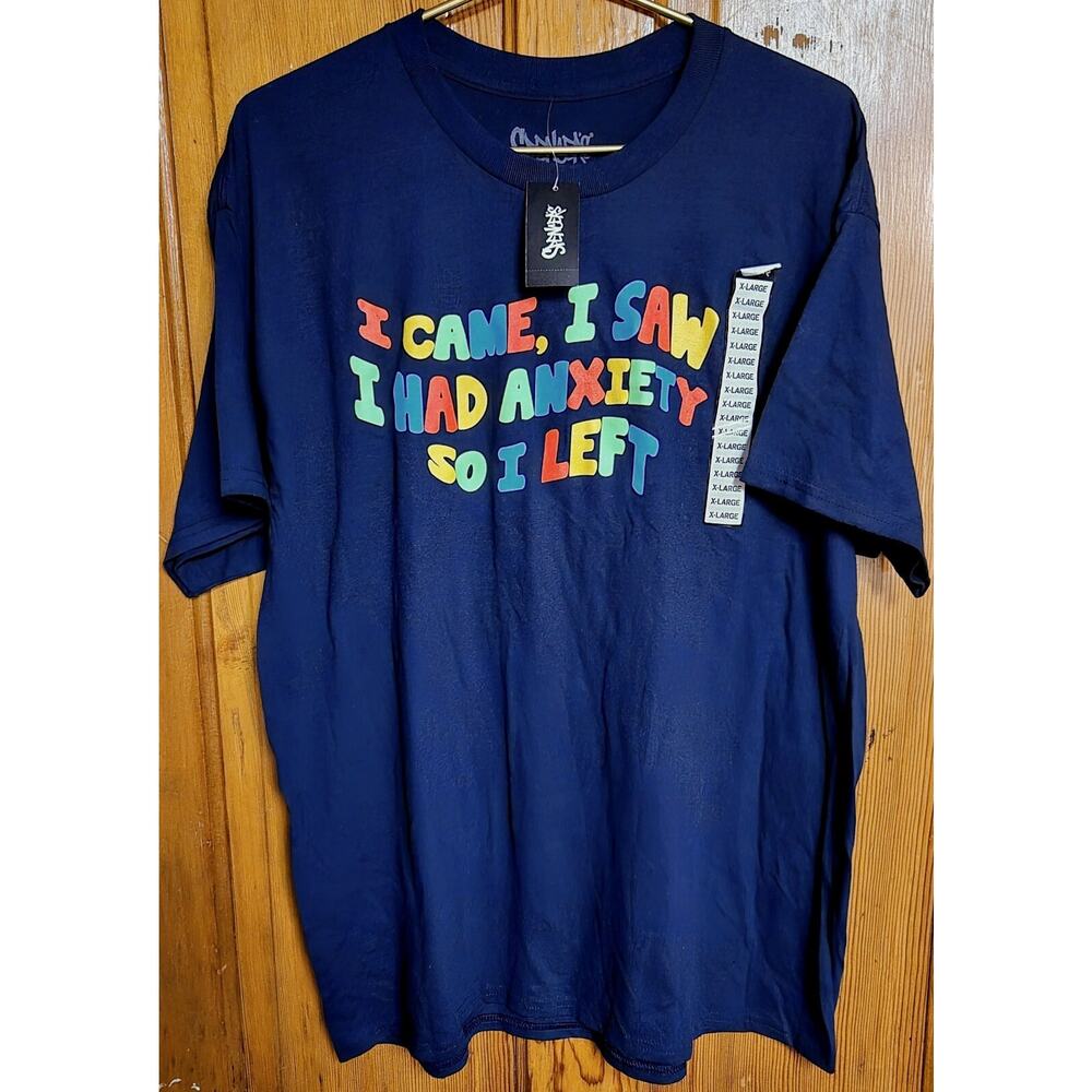 Mens Tshirt Funny Novelty Tee Shirt Navy Blue Anxiety Spencer's Size XL New